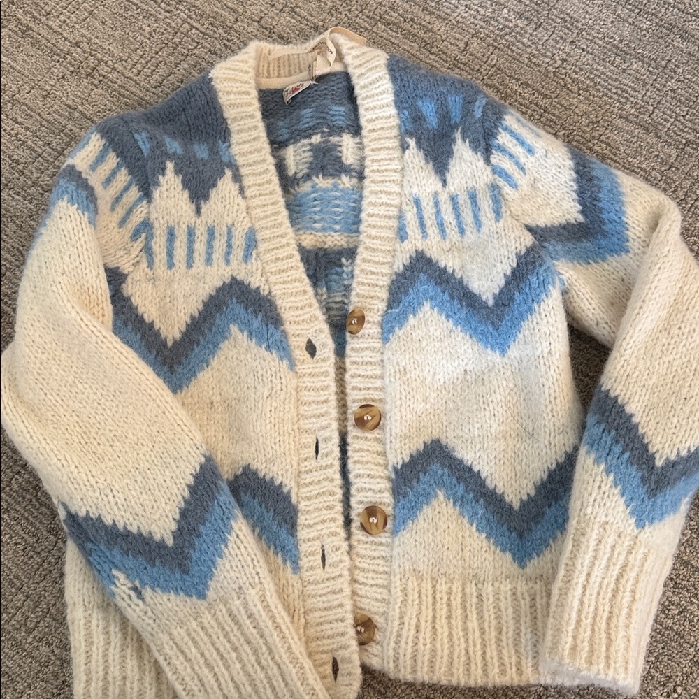 Faherty Icelyn Alpaca Blend Fairisle Button Down Cardigan Sweater size Small